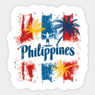 Philippines Vibes - Colourful palm trees and surfer Sticker